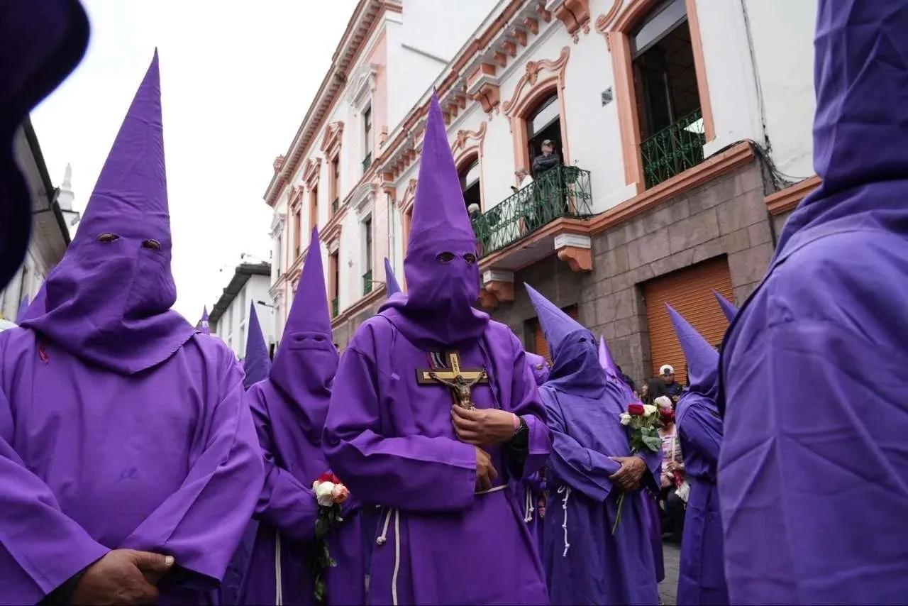 Cucuruchos in the Procession of Jesus del Gran Poder in the historic center of Quito